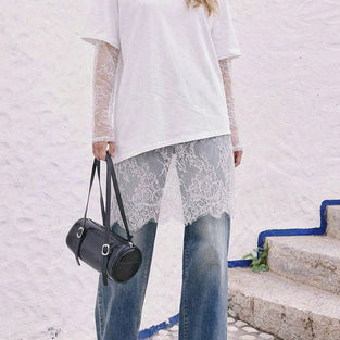 Lace Details Asymmetric Hem T-Shirt