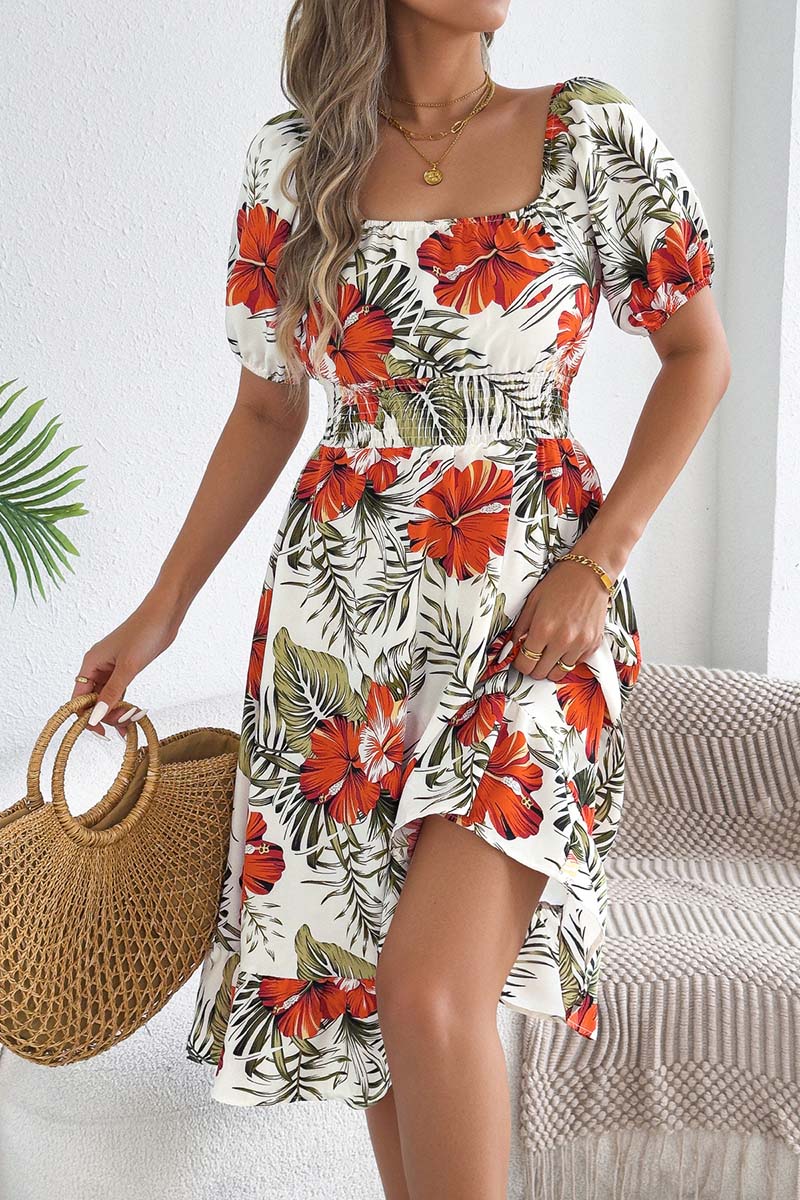 Off-Shoulder Floral Print Midi Dress