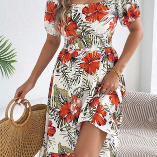 Off-Shoulder Floral Print Midi Dress