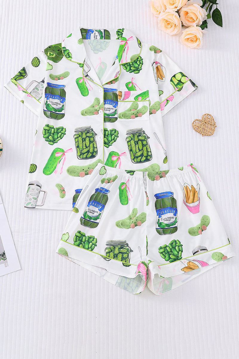 Fun Pickle Print Short Sleeve Pajama Set