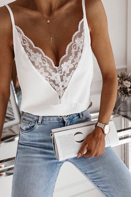 Lace Trim V-Neck Cami Tank Top