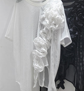 Mesh Appliqué Asymmetrical T-Shirt