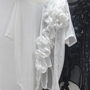 Mesh Appliqué Asymmetrical T-Shirt