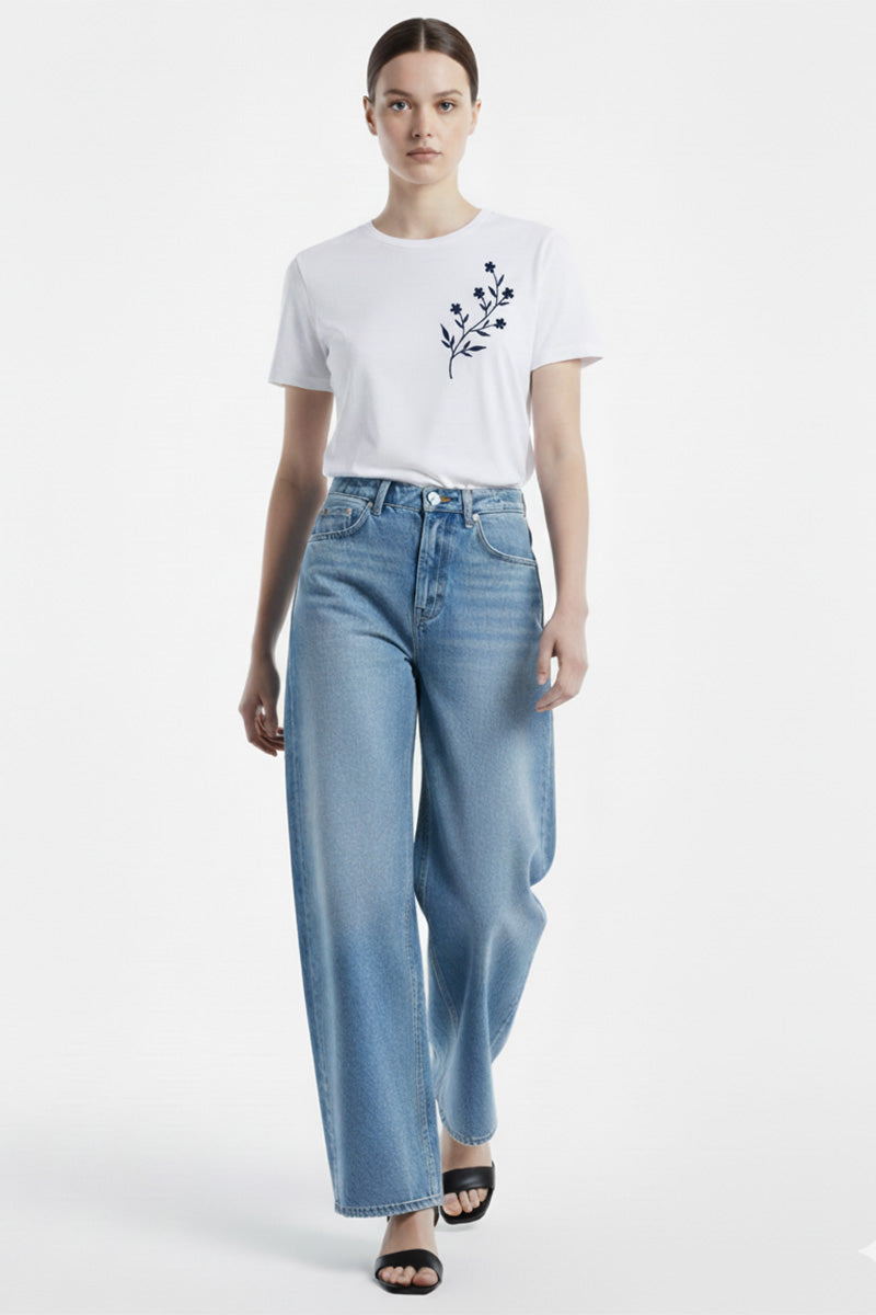 Wildflower Embroidered Casual T-Shirt