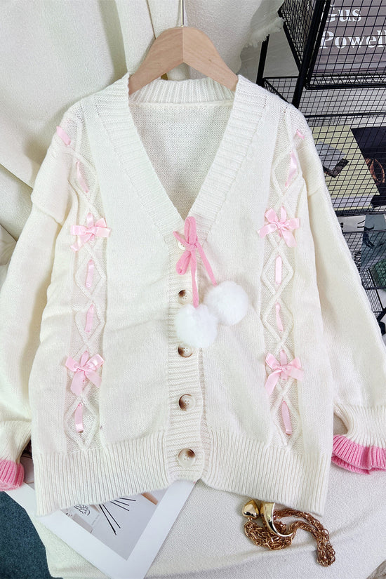 Bow Accent Button-Up Cardigan