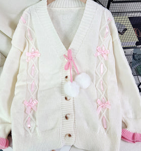 Bow Accent Button-Up Cardigan