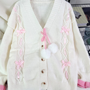 Bow Accent Button-Up Cardigan