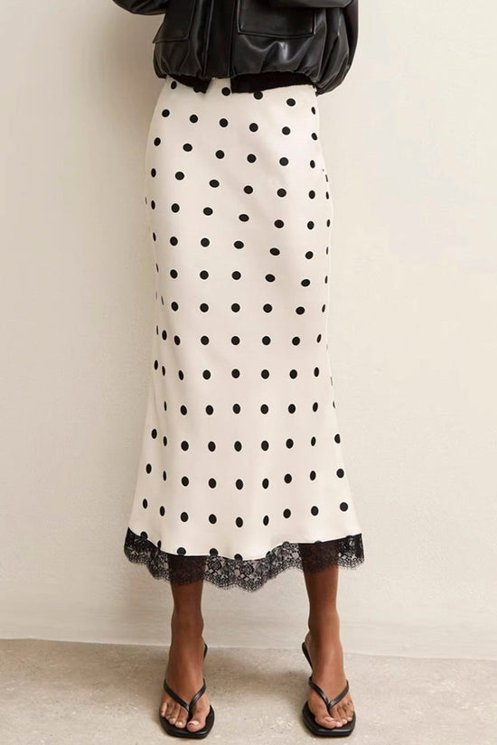 Polka Dot Midi Skirt with Lace Hem