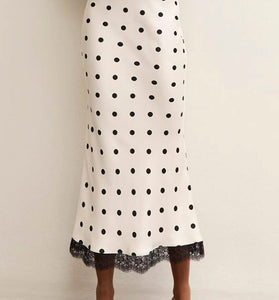 Polka Dot Midi Skirt with Lace Hem