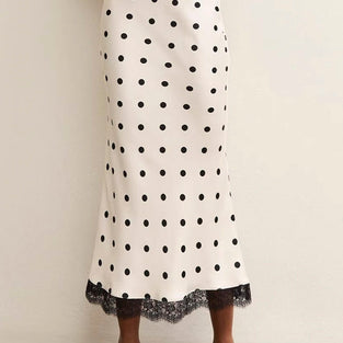 Polka Dot Midi Skirt with Lace Hem