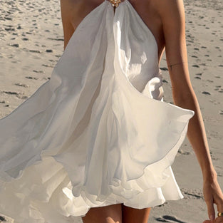 Halter Neck Casual Dress with Embellishment