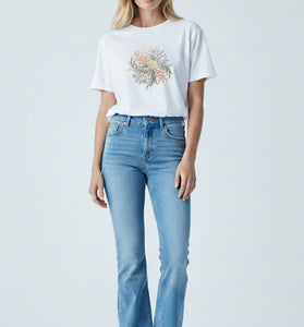 Coral Bloom Embroidered T-Shirt