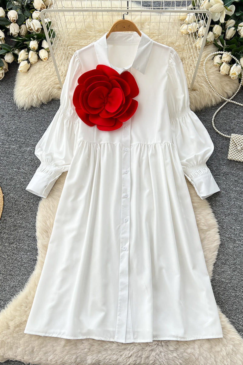 Floral Accent Button-Up Casual Dress