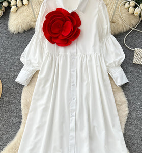 Floral Accent Button-Up Casual Dress