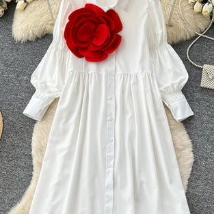 Floral Accent Button-Up Casual Dress