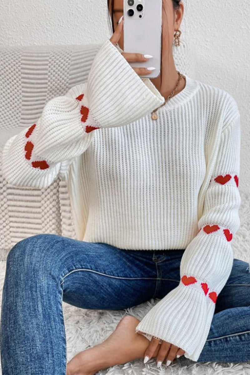Heart Pattern Flare Sleeve Sweater
