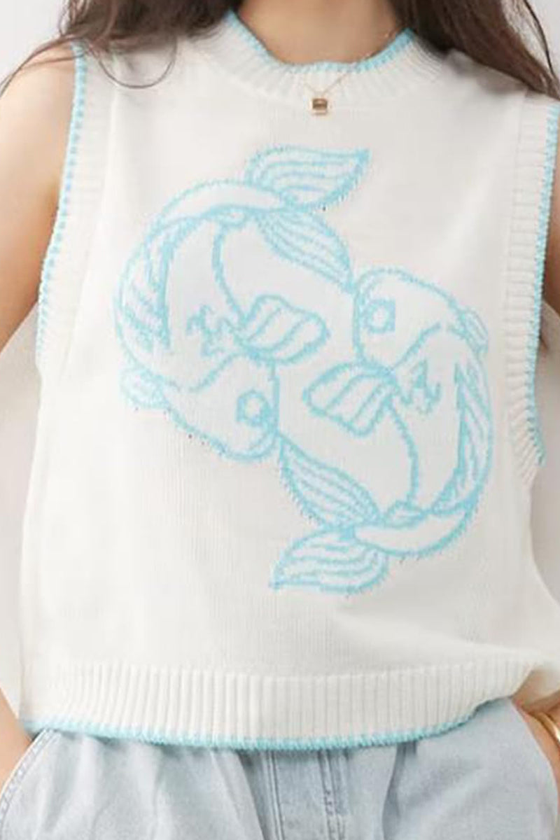 Fish Knit Sleeveless Sweater Vest
