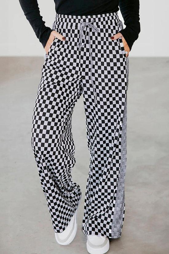 Checkerboard Drawstring Waist Casual Pants
