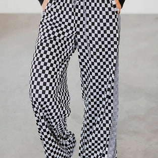 Checkerboard Drawstring Waist Casual Pants
