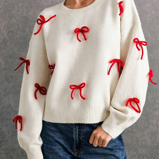 Bow Accent Casual Knit Sweater
