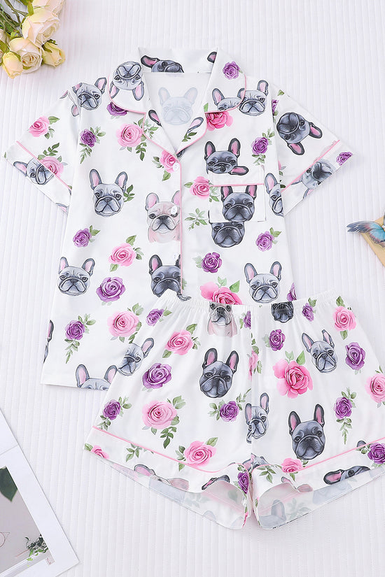 Playful Bulldog Floral Pajama Set