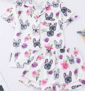 Playful Bulldog Floral Pajama Set