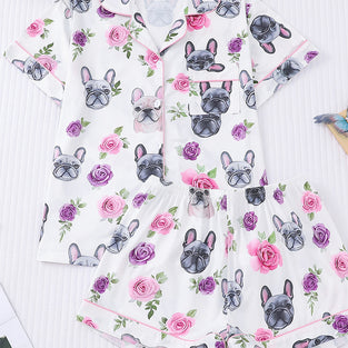 Playful Bulldog Floral Pajama Set