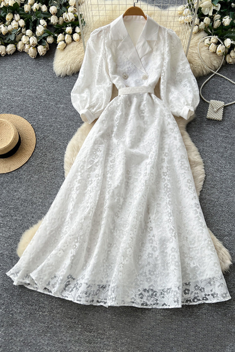 Elegant Floral Collared A-Line Midi Dress