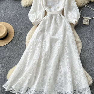 Elegant Floral Collared A-Line Midi Dress