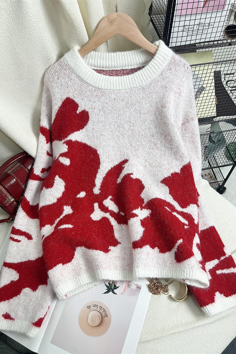 Floral Patterned Relaxed Sweater