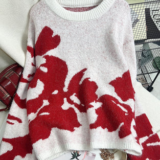 Floral Patterned Relaxed Sweater