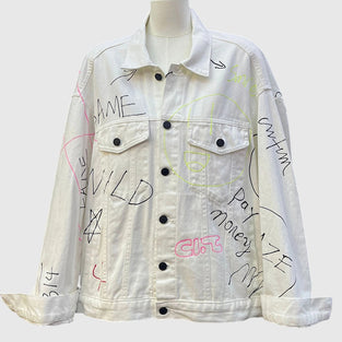 Graphic Text Print Denim Jacket