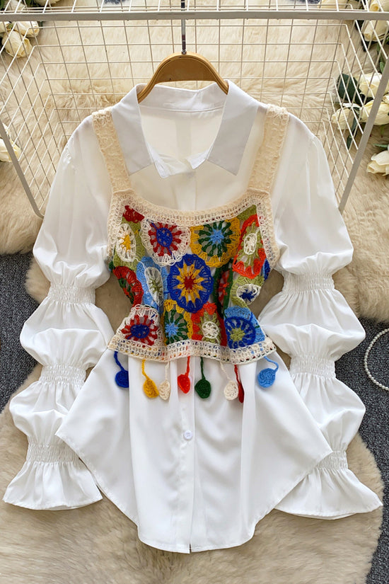 Crochet Patchwork Overlaid Shirt Set