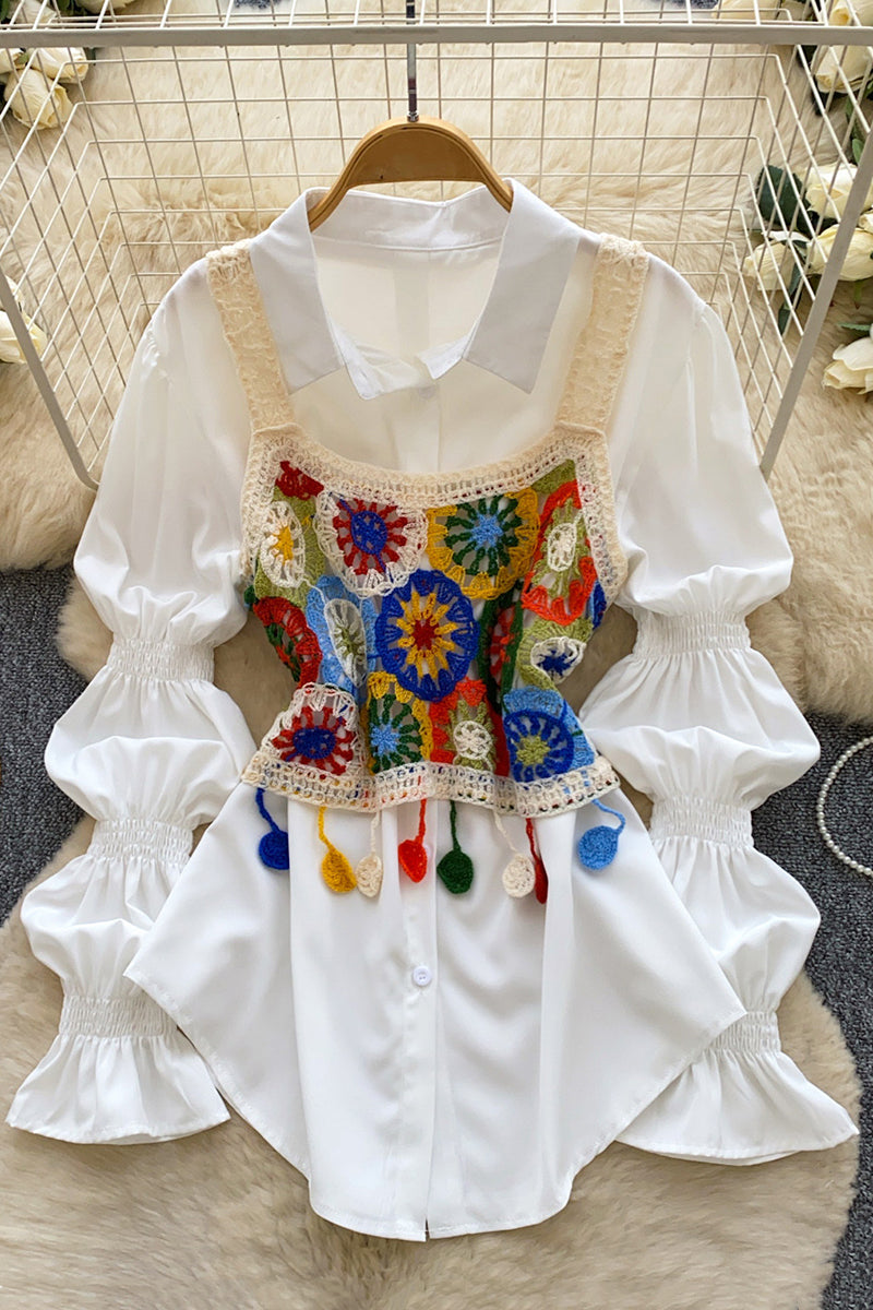 Crochet Patchwork Overlaid Shirt Set