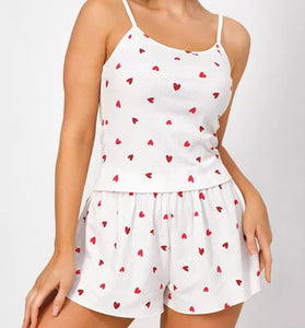 Heart Pattern Sleeveless Pajama Set