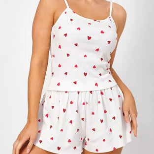 Heart Pattern Sleeveless Pajama Set