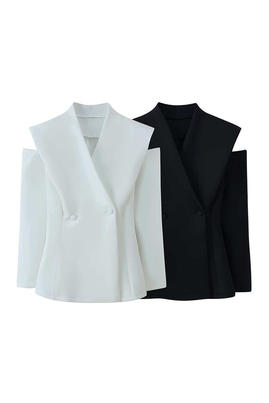 Structured Cold-Shoulder Blazer Jacket
