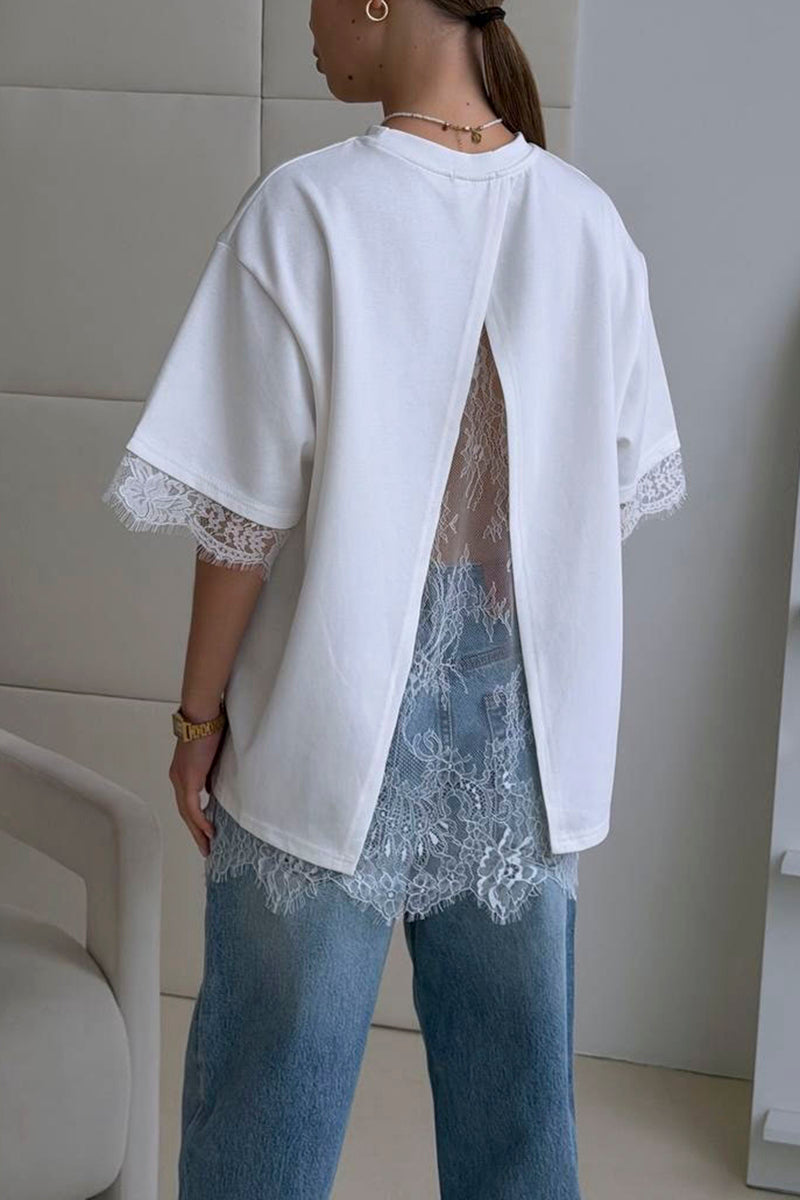 Open Back Lace Accent T-Shirt
