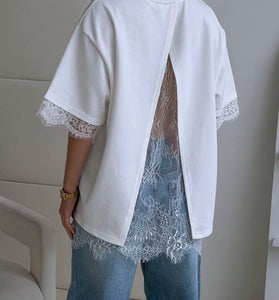 Open Back Lace Accent T-Shirt