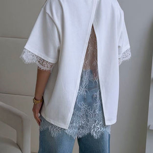 Open Back Lace Accent T-Shirt