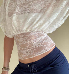 Off-Shoulder Floral Lace Button Top