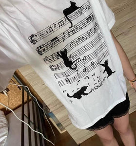 Musical Cat Pattern Short Sleeve T-Shirt