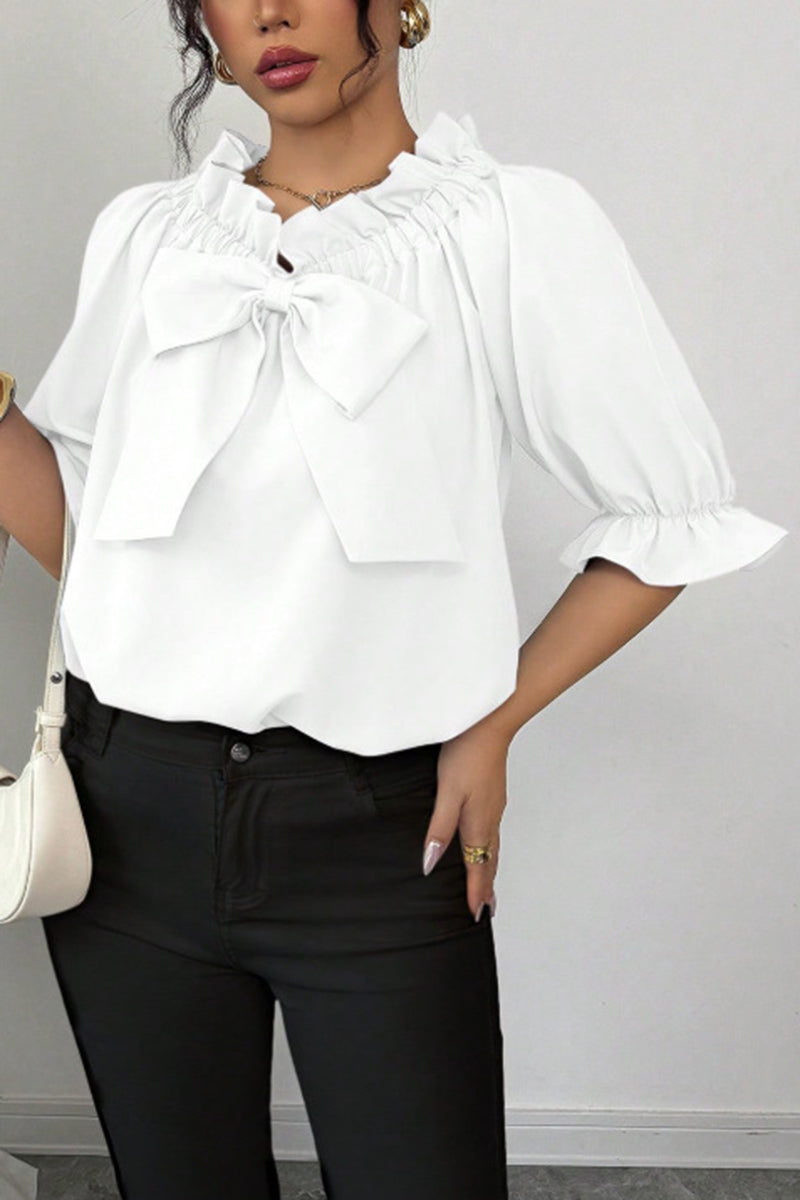 Elegant Bow Accent Ruffle Blouse