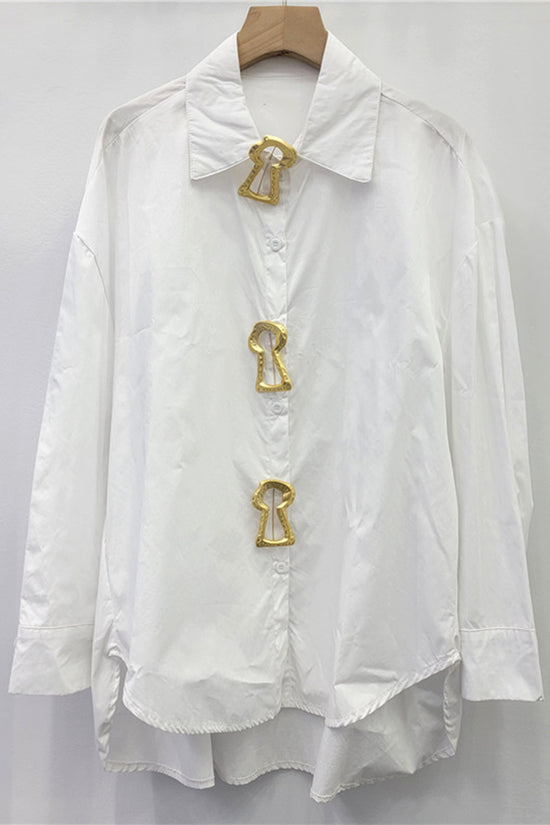 Elegant Keyhole Accent Button-Up Blouse