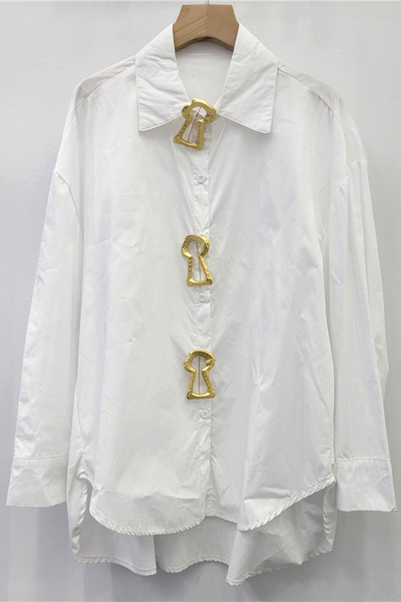 Elegant Keyhole Accent Button-Up Blouse