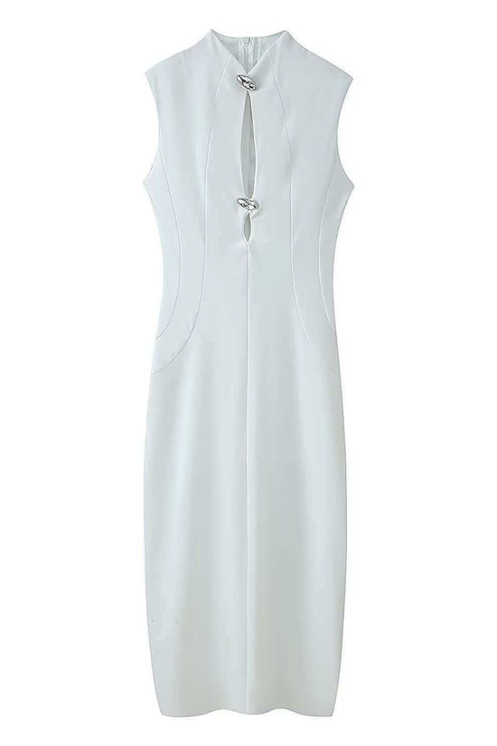 Elegant Sleeveless Mandarin Collar Dress