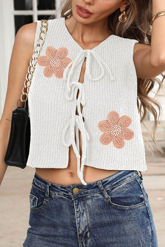 Floral Print Tie-Front Knit Vest