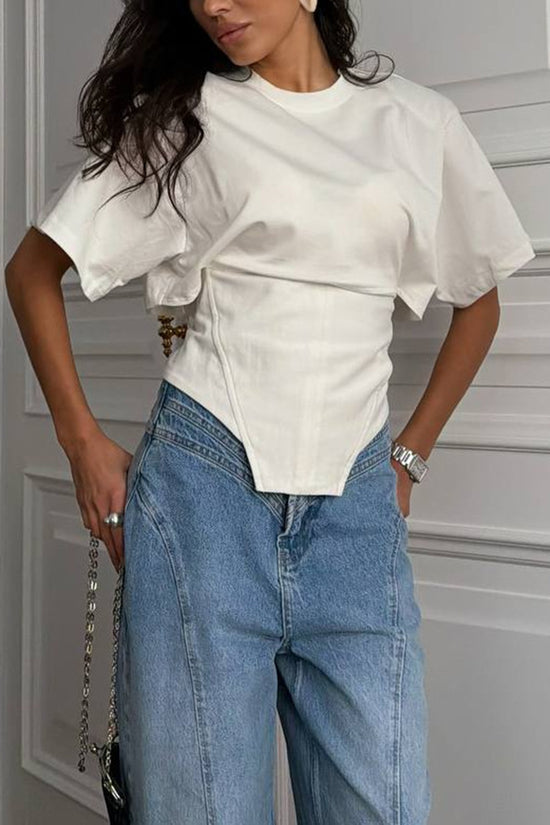 Round Neck Ruched Waist Top