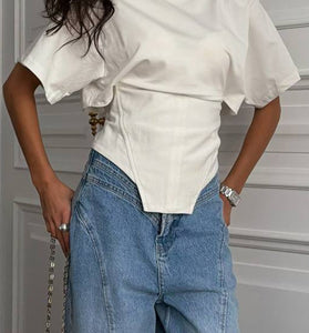 Round Neck Ruched Waist Top