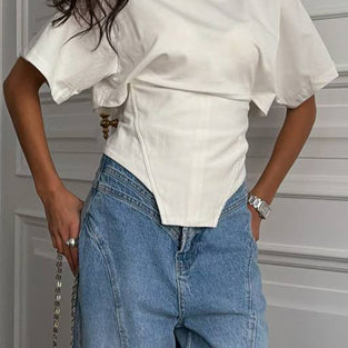 Round Neck Ruched Waist Top